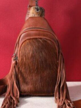 Montana West Genuine Hair-On Cowhide Fringe Sling Bag NWT
